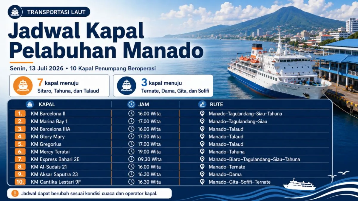 Jadwal kapal Pelabuhan Manado 13 Juli 2026