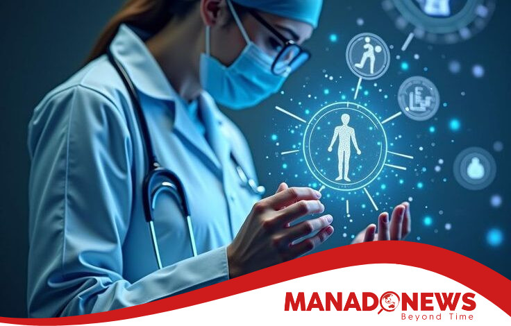 Seorang tenaga medis tengah memanfaatkan teknologi kecerdasan buatan (AI) dalam dunia kesehatan. Inovasi digital ini memungkinkan analisis data kesehatan secara cepat dan akurat, mendukung pelayanan medis modern yang lebih efektif dan efisien
